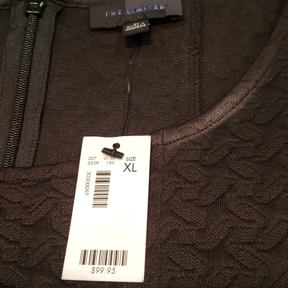 The Limited Black 3/4 Sleeve Crew Neck Knee Length Textured Dress Size XL NWT - Picture 4 of 6